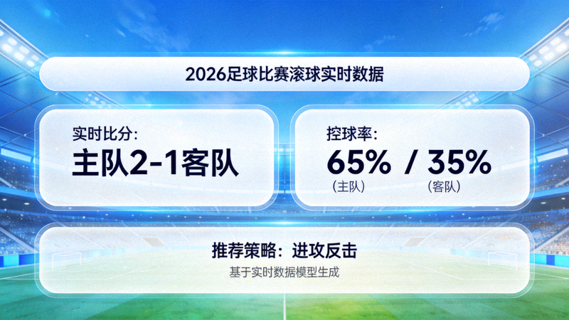 2026年足球比赛滚球实时数据流界面 - 显示实时比分、控球率与推荐策略